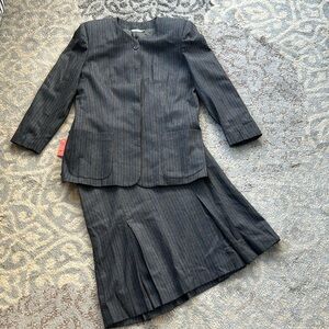 Vintage Gilmor Pinstripe Skirt Suit Set Gray 16